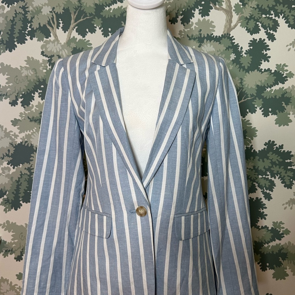 LOFT Blue and White Striped Blazer Tailored Fit